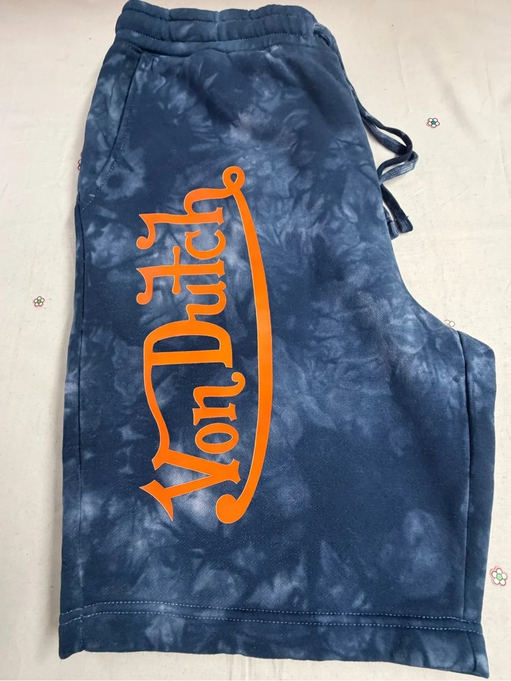 Von Dutch Men’s Tie-Dye Navy Shorts with Orange Logo